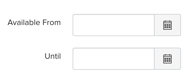screenshot of the Available from and until boxes at the bottom of the discussion settings page.