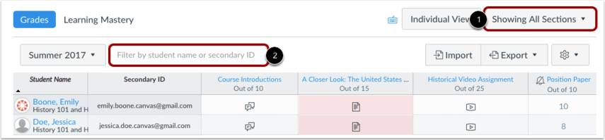 canvas gradebook differentiated assignments