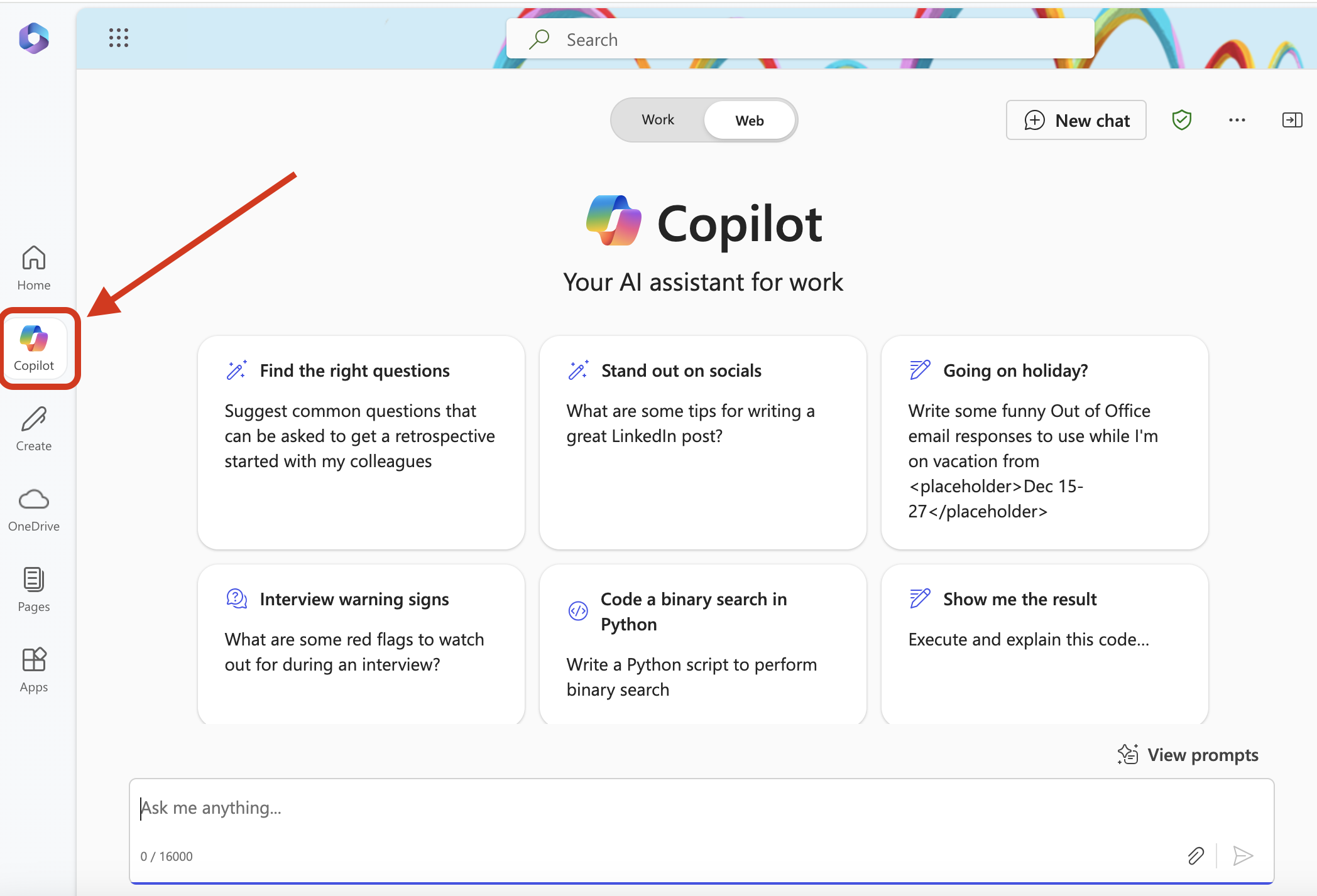 This screenshot shows where the Copilot application is located within the Microsoft 365 dashboard.